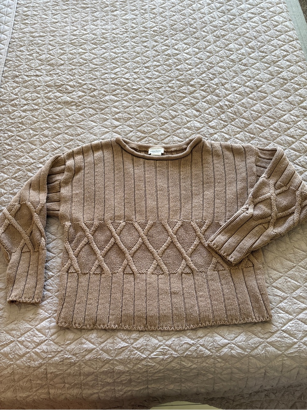Renee Hauer Chunky Textured Cable Detail Sweater - Taupe